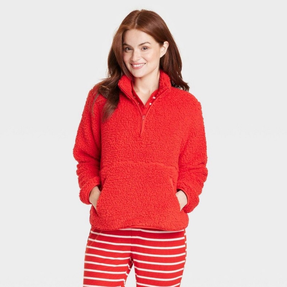 Women's Faux Shearling Half Zip Pullover Size: XXL